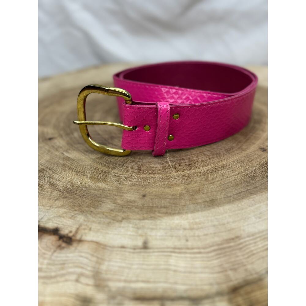 Hot Pink Faux Snake Skin Belt with Gold Buckle - Size XS/S